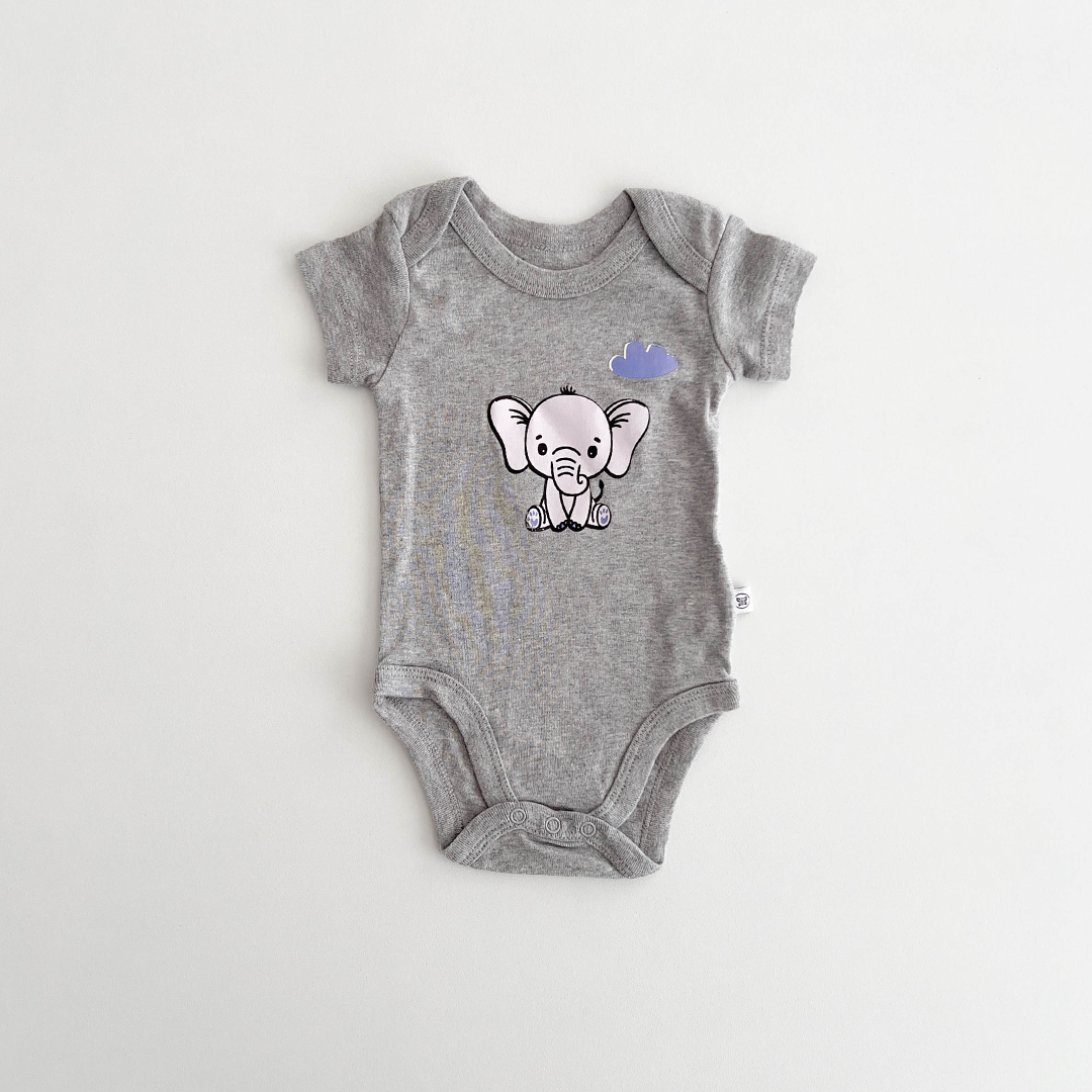 GREY ELEPHANT PRINTED ONESIE