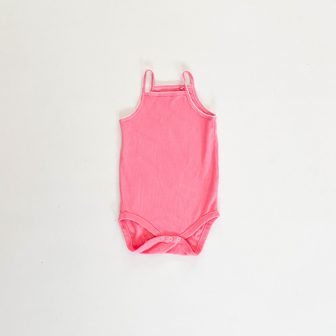 HOT PINK RIBBED SPAGHETTI STRAP ONESIE