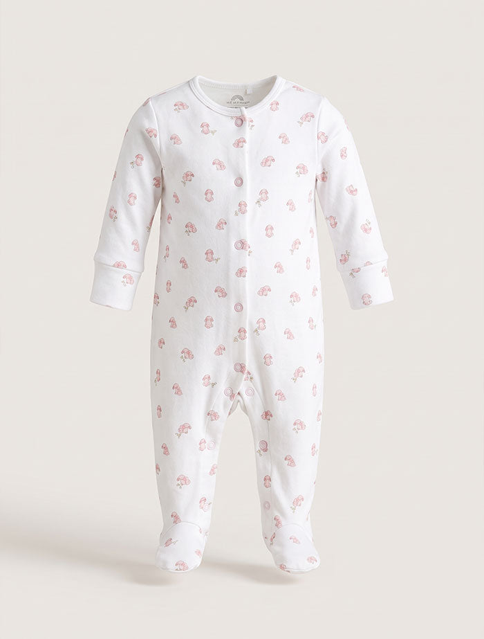 Pink bunny button sleepsuit
