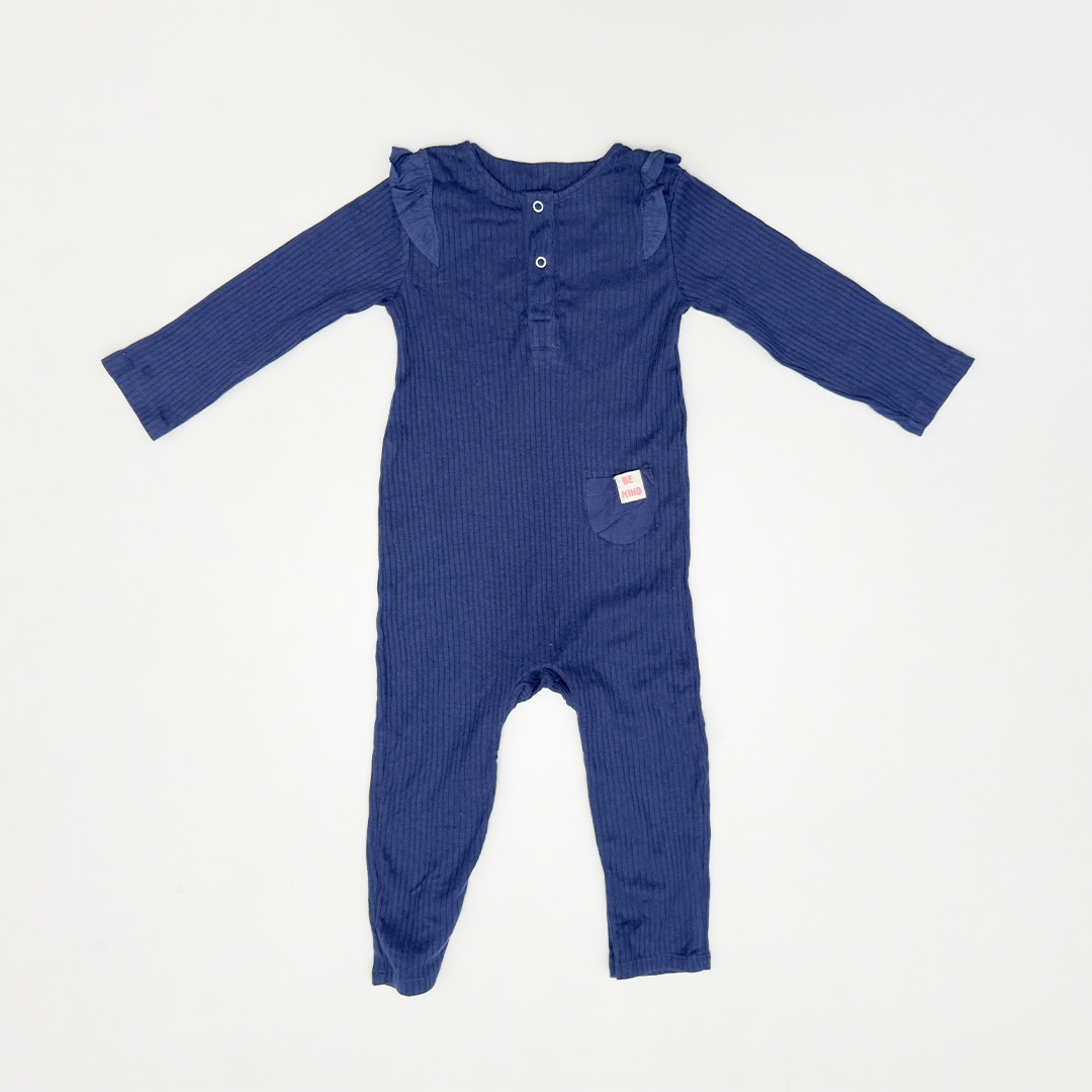 NAVY BLUE RIBBED RUFFLED ROMPER