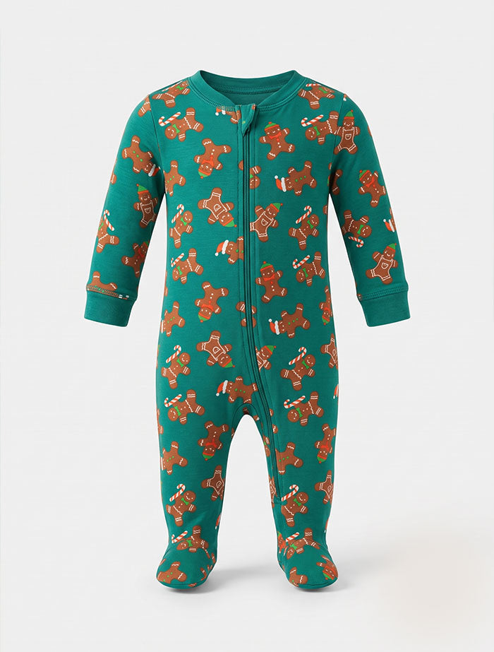 Green gingerbread 2 way zipper sleepsuit