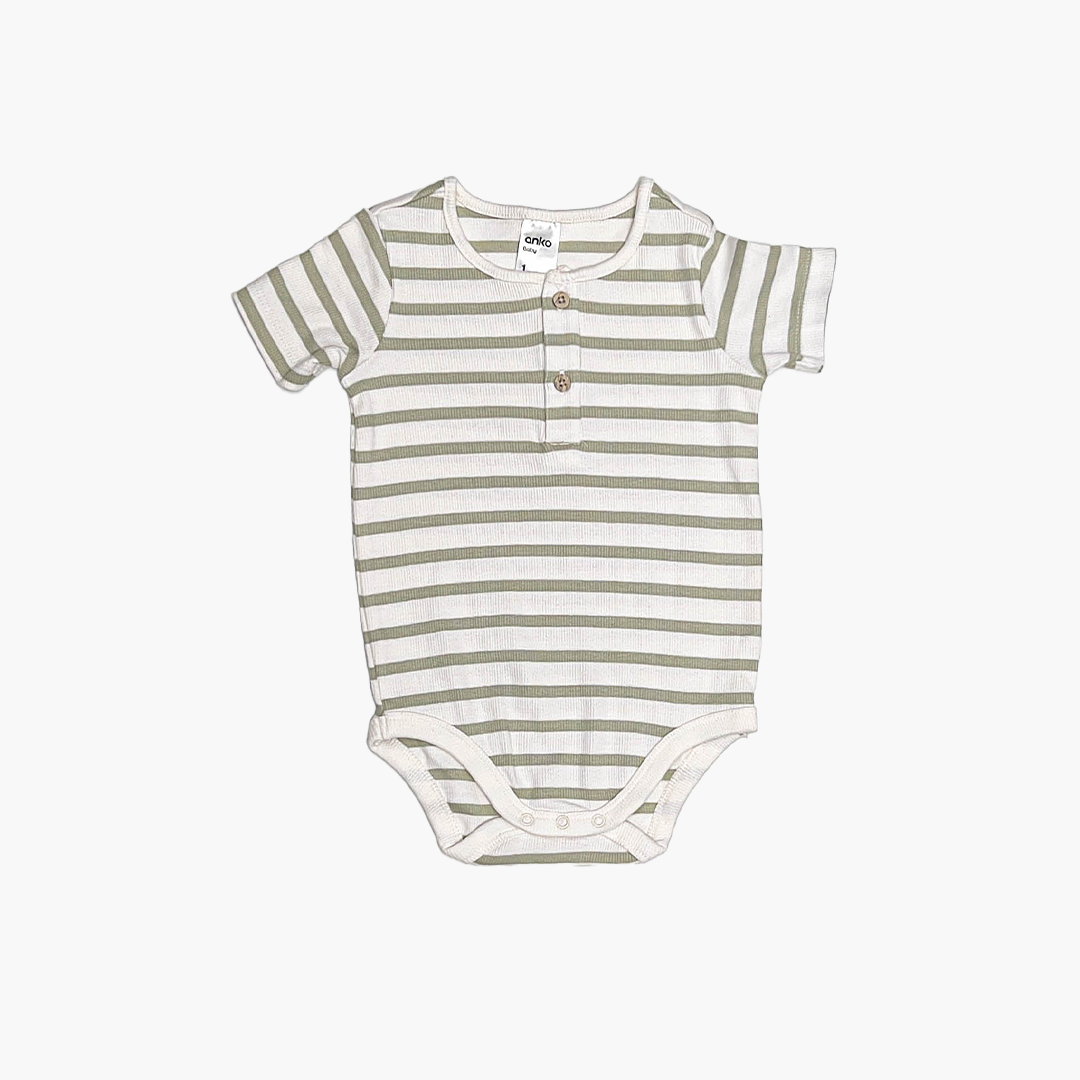 GREEN STRIPED RIBBED ONESIE