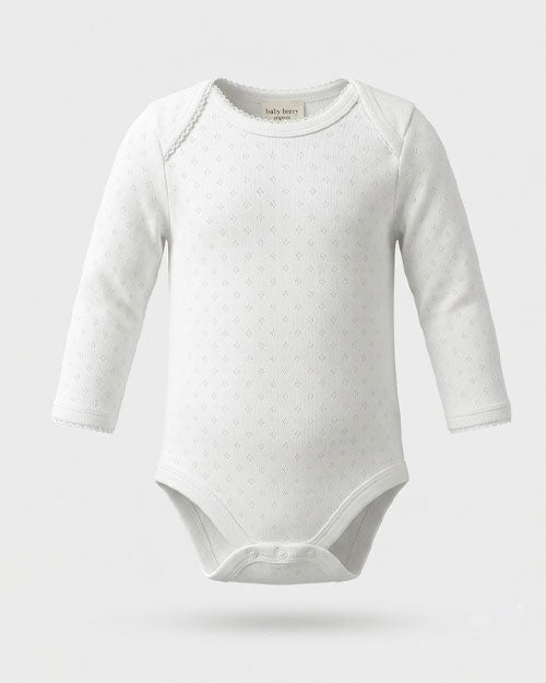 White pointelle full sleeve onesie