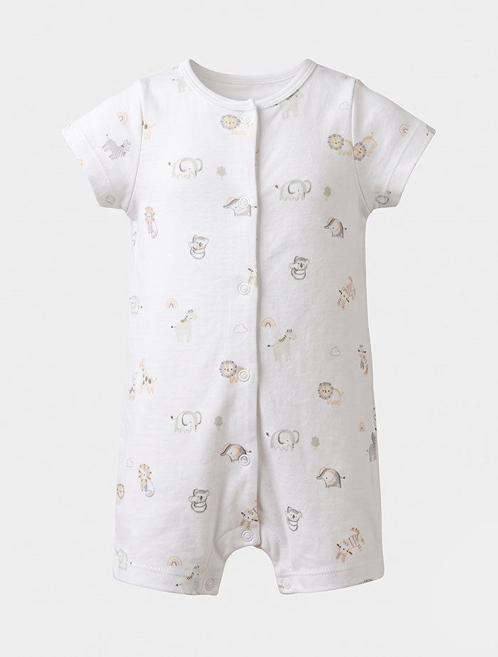 White animal printed button jumpsuit