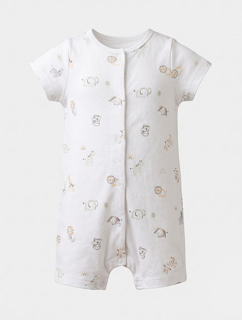White animal printed button jumpsuit