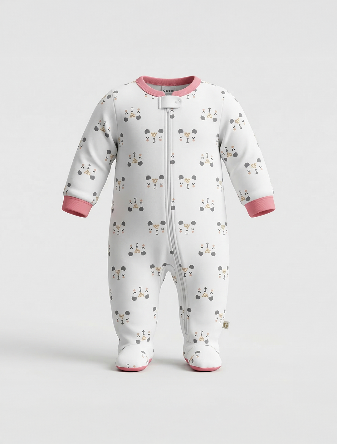 WHITE FACE PATTERNED SLEEPSUIT