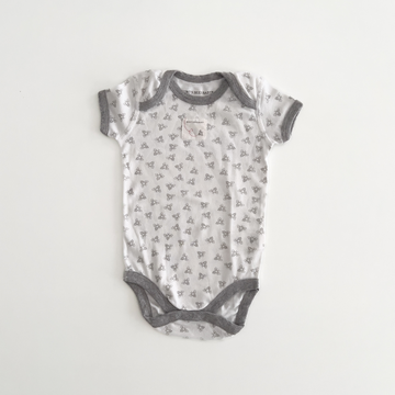 WHITE AND GREY HONEYBEE PRINT ONESIE