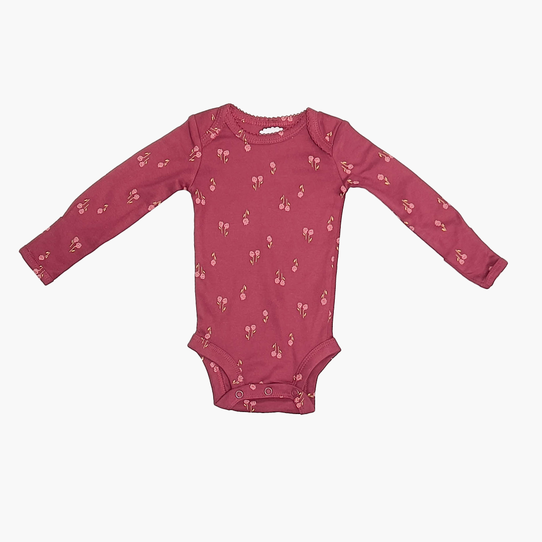 MAROON FLORAL PATTERNED ONESIE