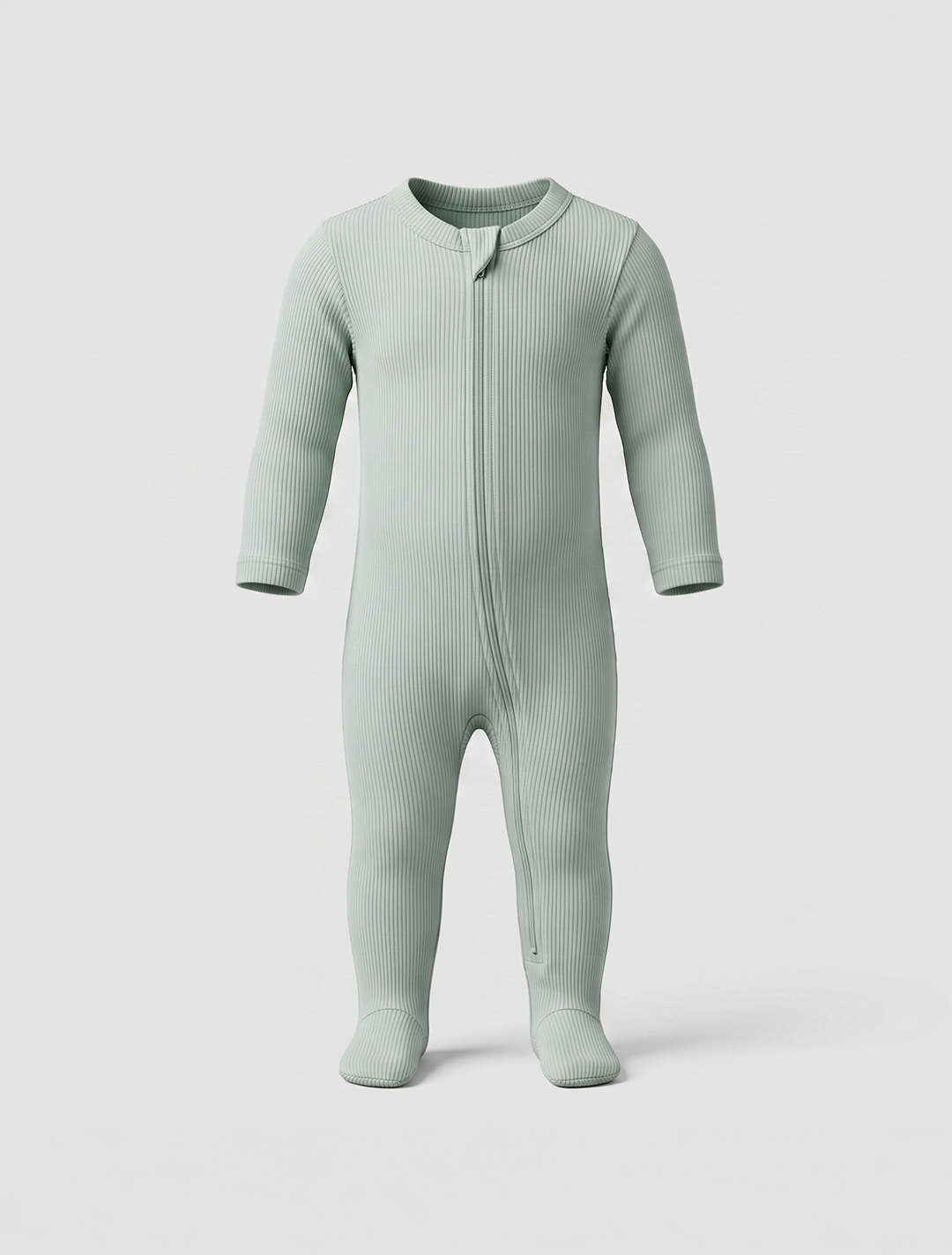 Pastel green ribbed zipper sleepsuit