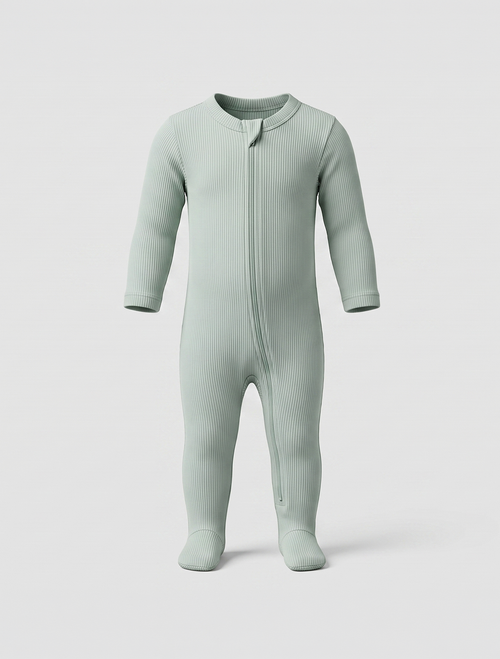 Pastel green ribbed zipper sleepsuit