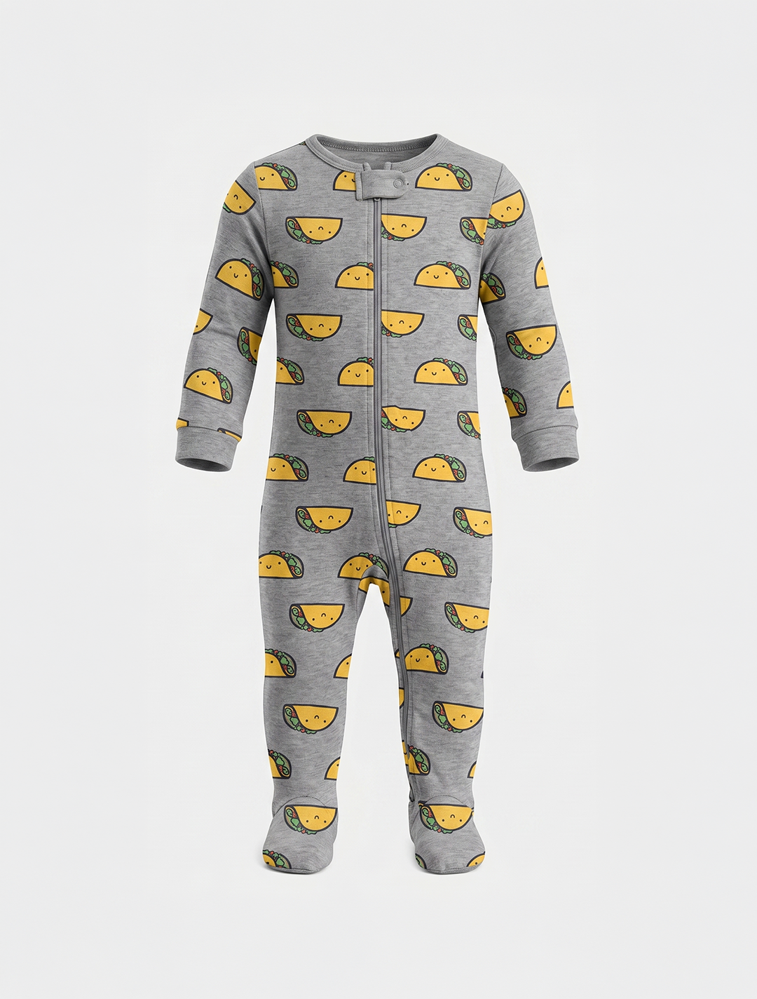 GREY PRINTED ZIPPER SLEEPSUITS
