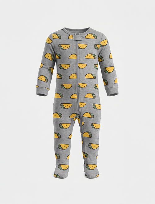 GREY PRINTED ZIPPER SLEEPSUITS