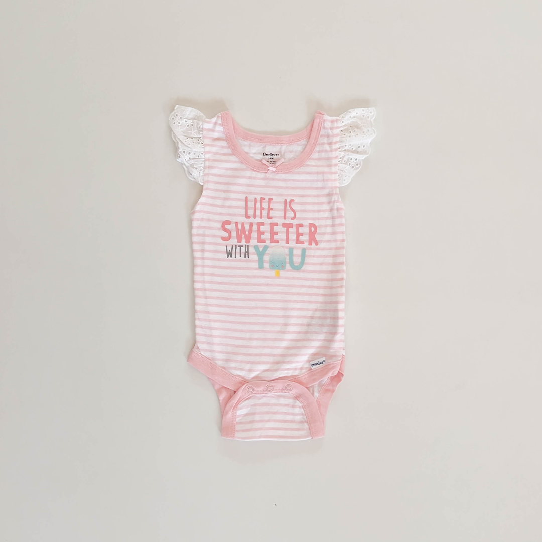 PINK AND WHITE STRIPES ONESIE