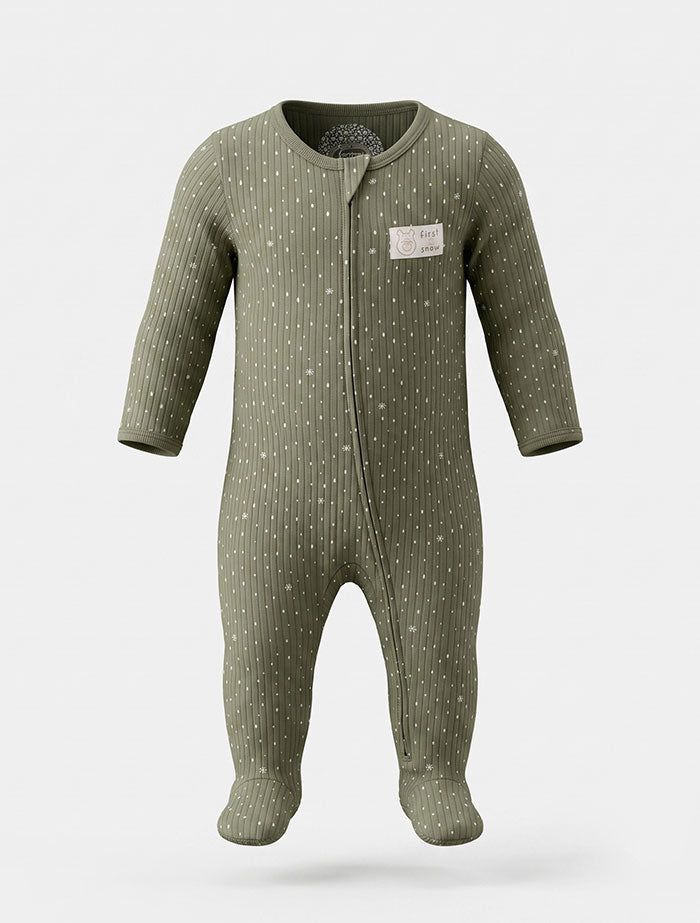GREEN RIBBED SNOW SLEEP SUIT