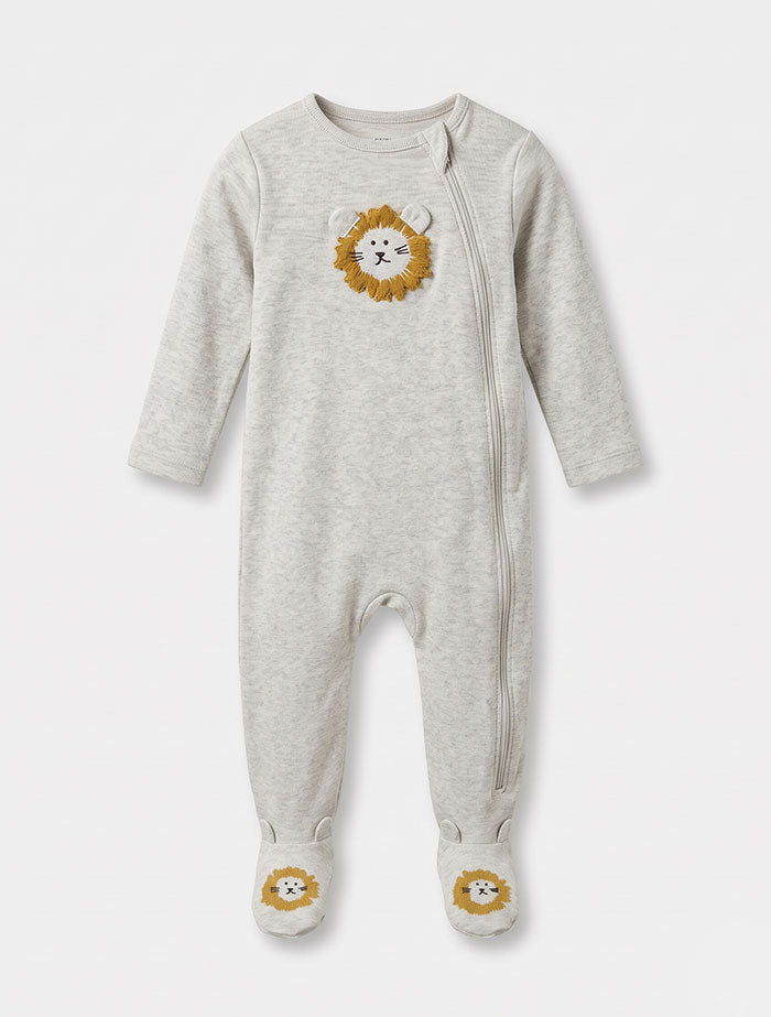 Beige lion zipper sleep suit