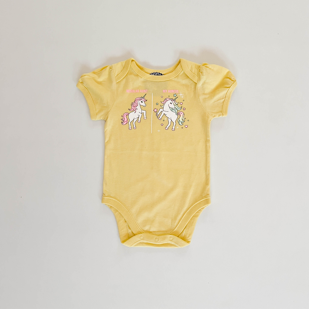 YELLOW UNICORN PRINT ONESIE