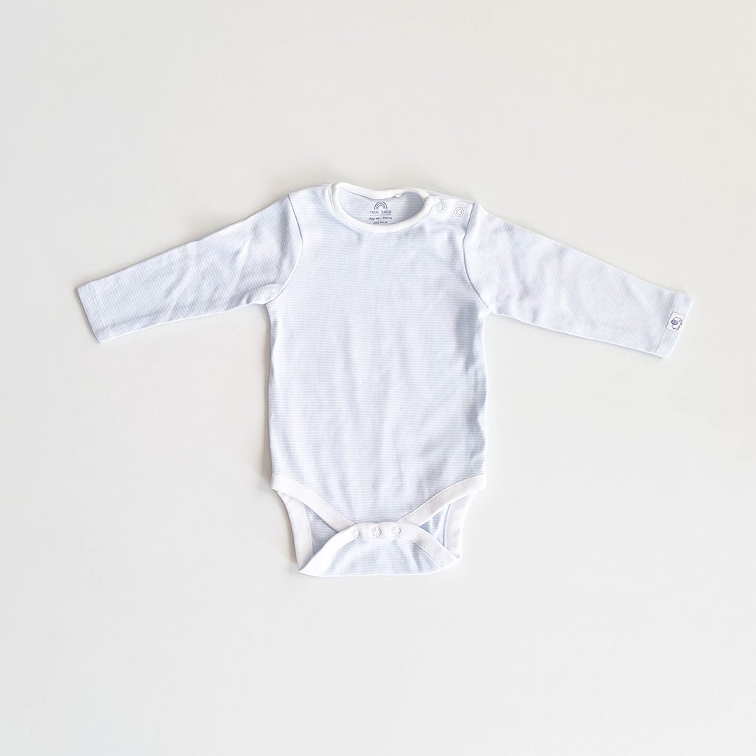 BLUE AND WHITE STRIPED ONESIE