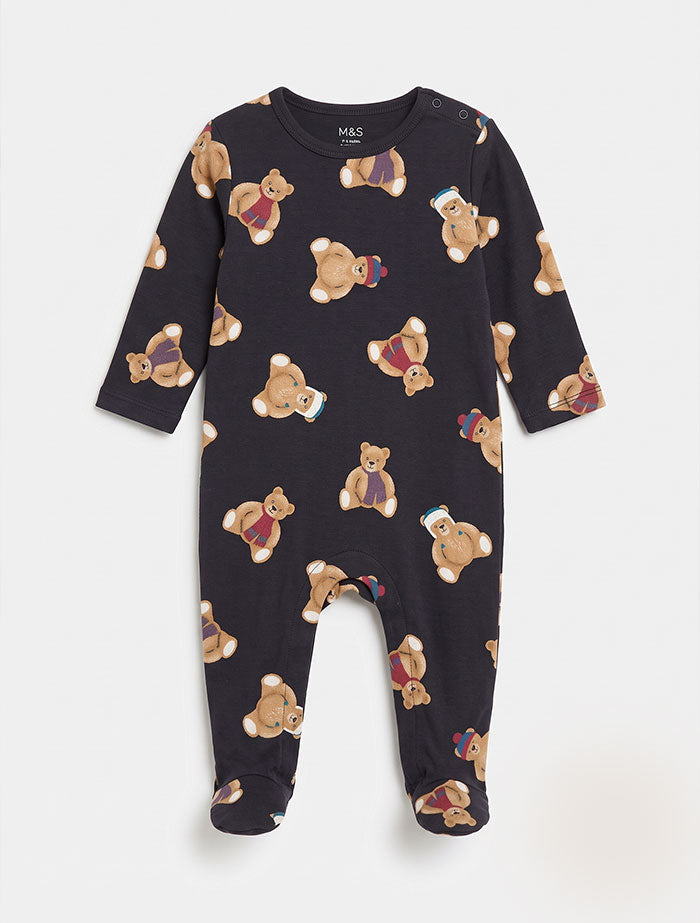 Black bear printed sleepsuits