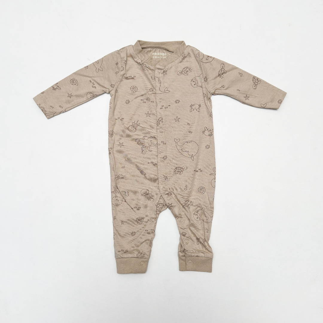 BEIGE OCEAN PRINTED ROMPER