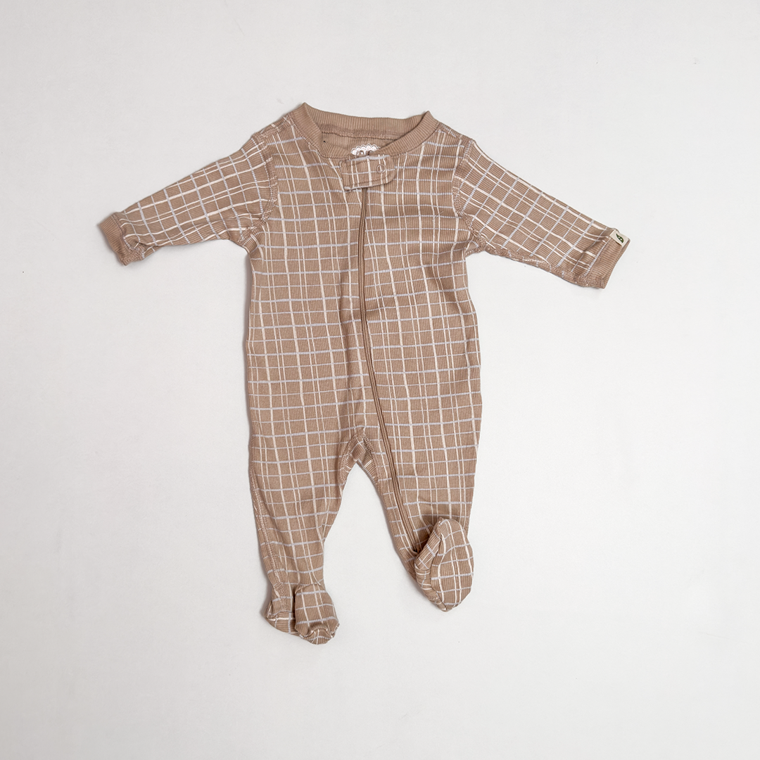 BROWN CHECK ZIPPER SLEEPSUIT
