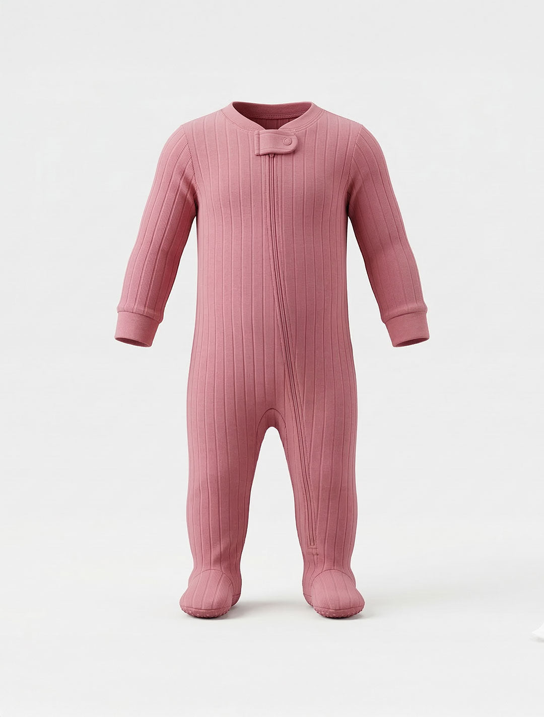 PINK RIBBED SLIM FITTED SLEEPSUIT