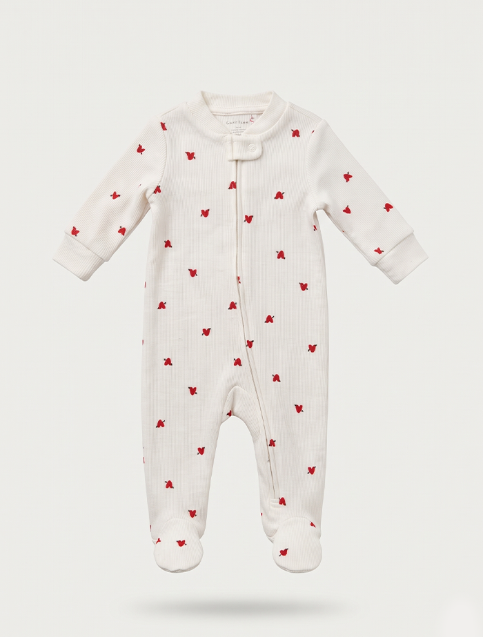 Red love ribbed zipper sleep suit
