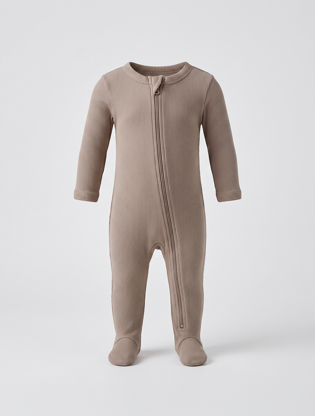 Beige ribbed zipper sleepsuit