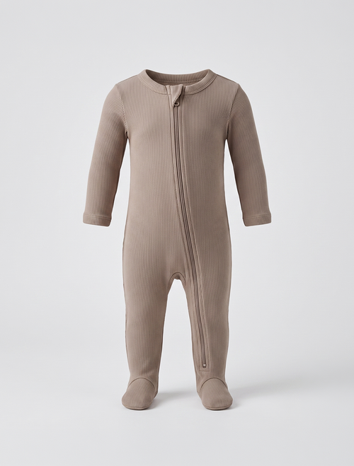 Beige ribbed zipper sleepsuit