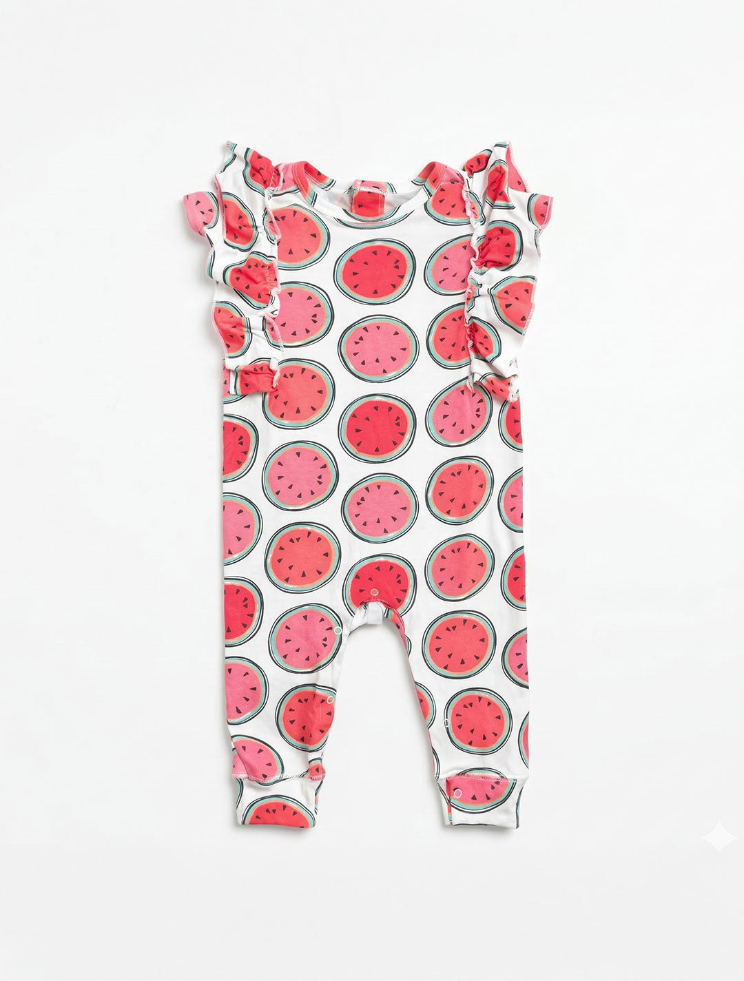 WATERMELONE PRINTED RUFFLED ROMPER