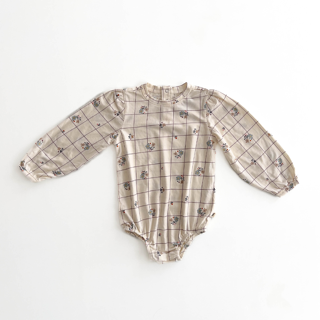BEIGE FLORAL PRINTED ONESIE