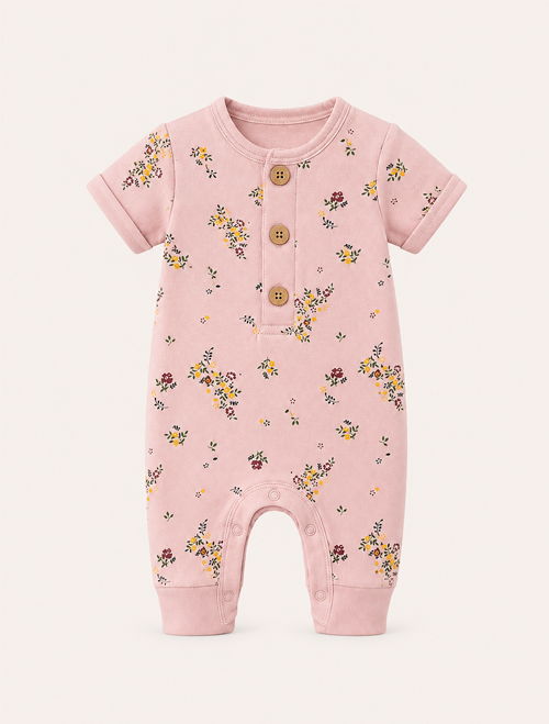 Pink floral button romper