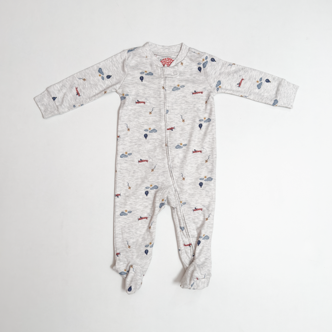GREY PRINTED ZIPPER SLEEPSUIT