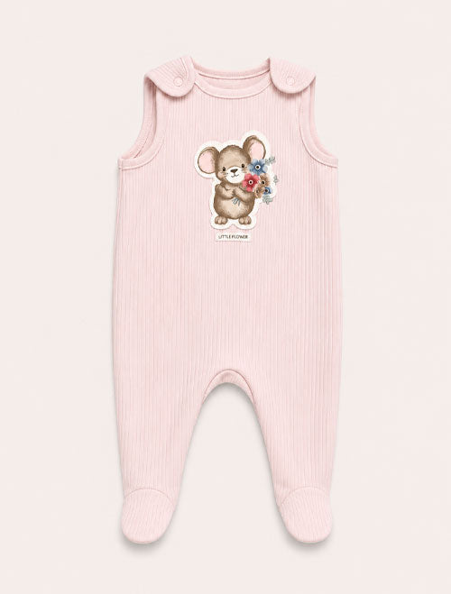 Pink ribbed mice sleepsuit