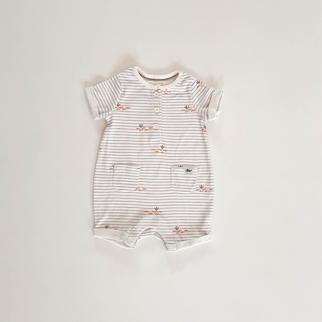 BLUE STRIPES SEA PRINT JUMPSUIT