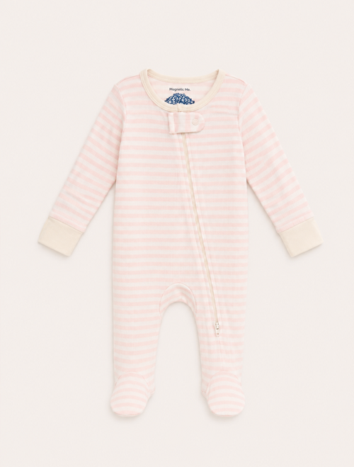 Pink and white stripes ribbed sleepsuit
