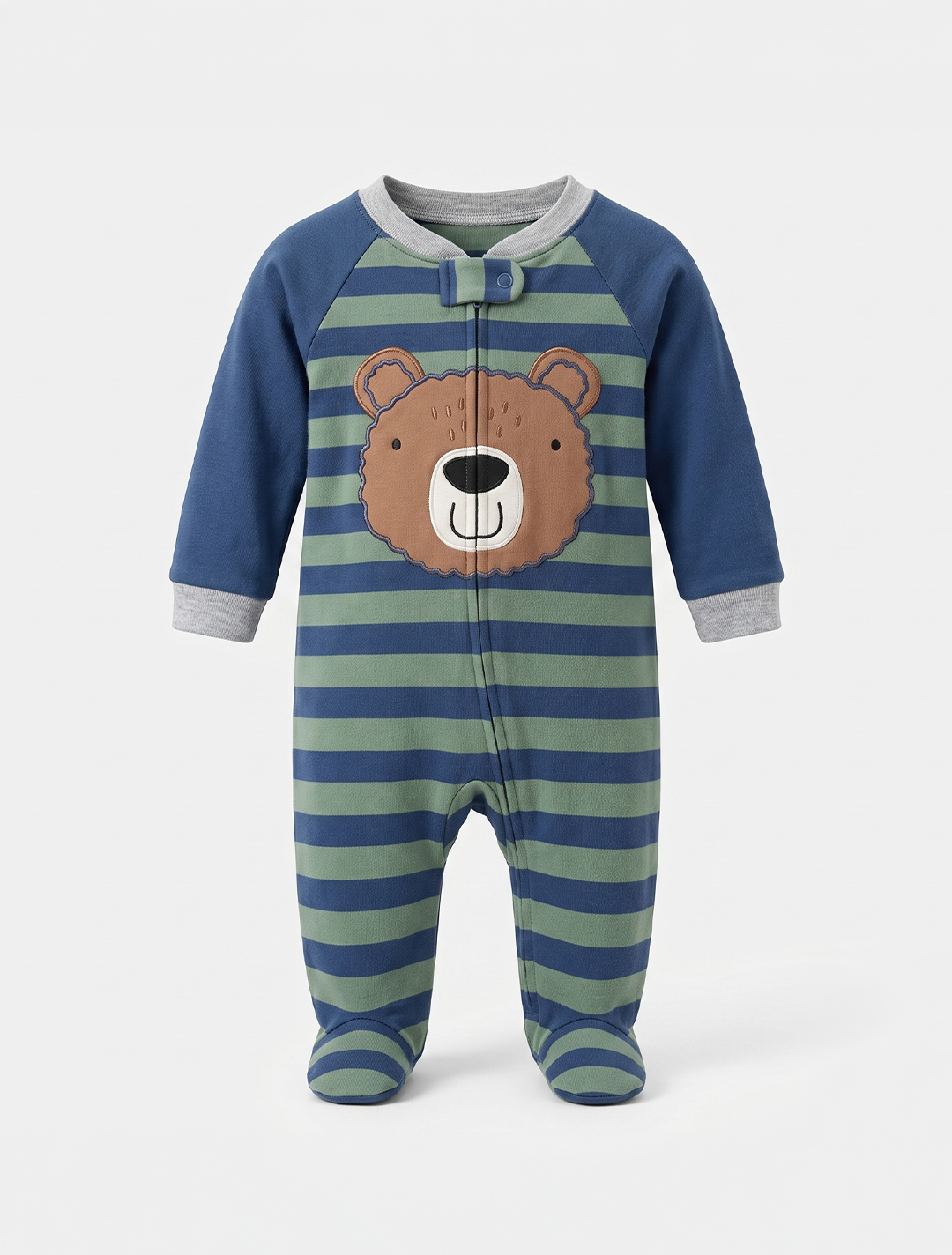Bear striped zipper sleepsuit