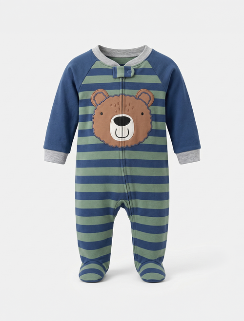 Bear striped zipper sleepsuit