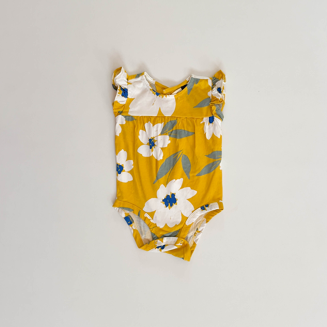 YELLOW FLORAL PRINTED ONESIE