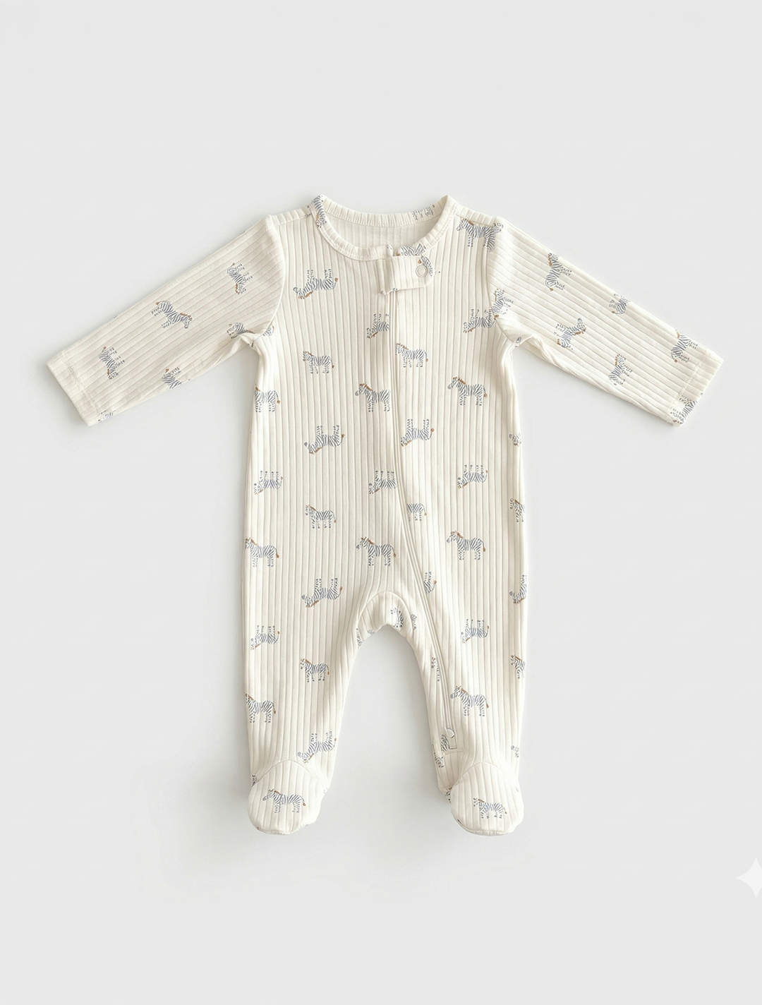 ZEBRA PATTERNED RIBBED WHITE SLEEPSUIT