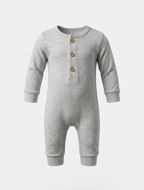GREY PLAIN BUTTON ROMPER