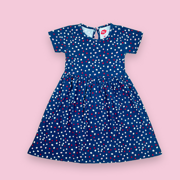 Dot Printed Dark Blue Girls Frok