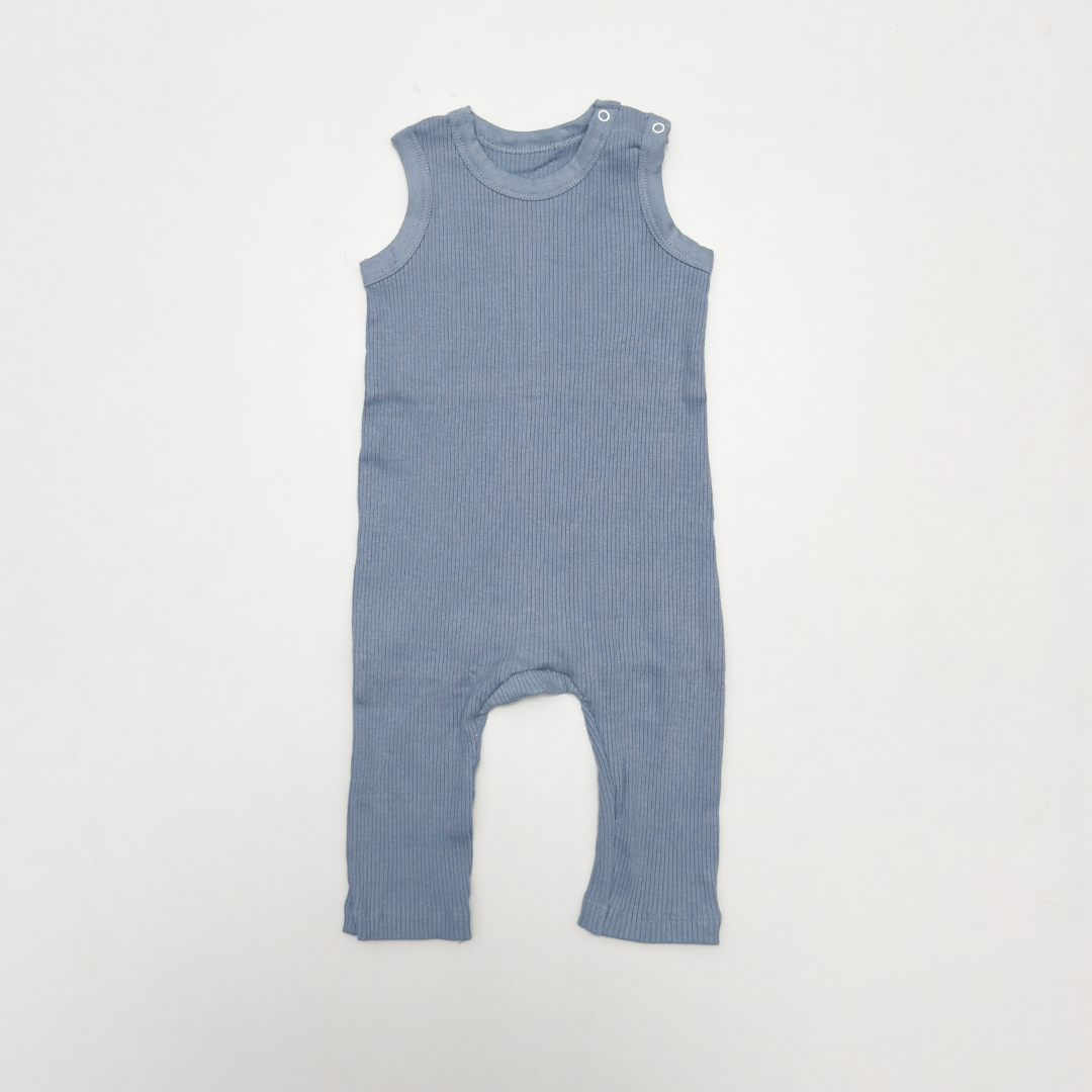 BLUE RIBBED SLEEVELESS ROMPER