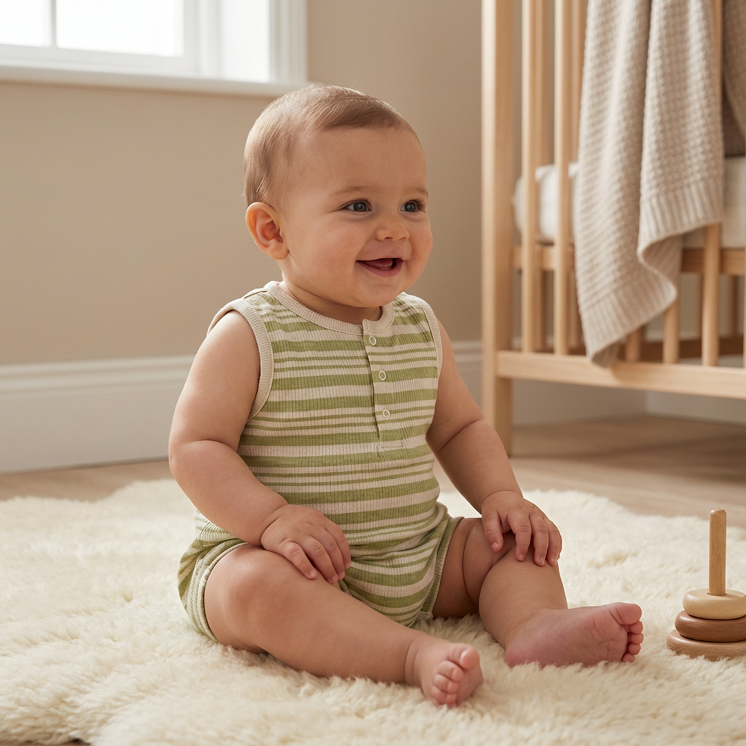 SAGE GREEN STRIPED ONESIE