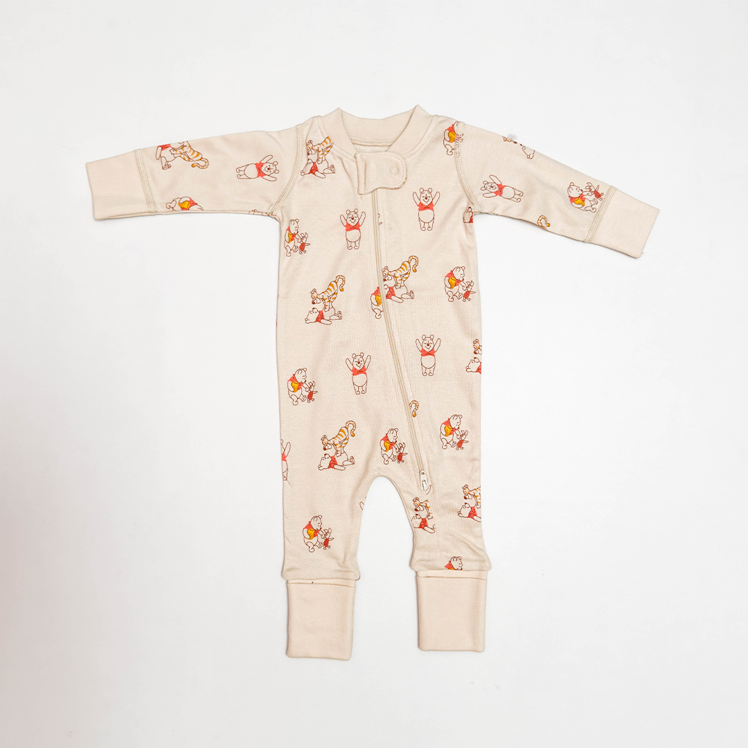 BEIGE PHOO PRINTER ZIPPER ROMPER