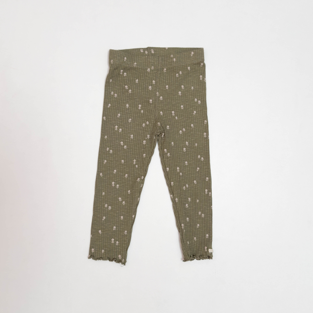 OLIVE GREEN RIBBED FLORAL PANT