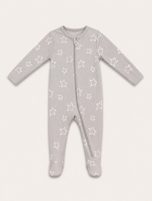Grey star ribbed zipper sleepsuit