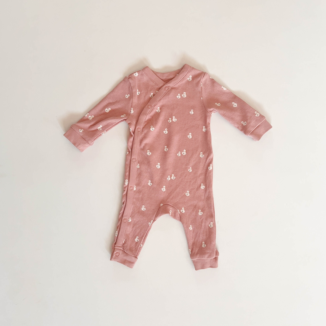 DUSKY PINK DUCK PRINT KNITTED ROMPER