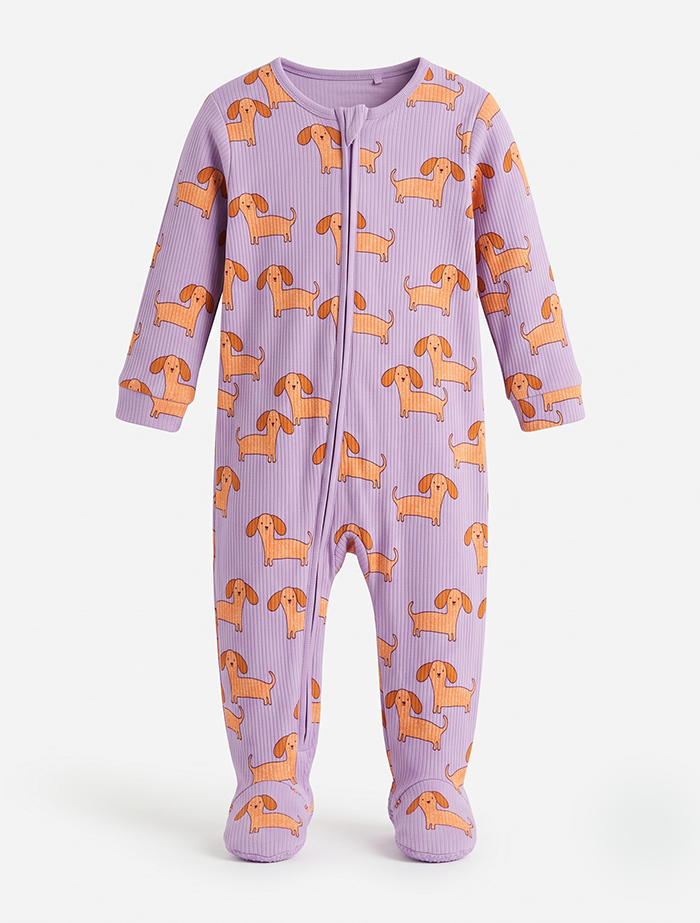 Lavender ribbbed zipper sleep suit