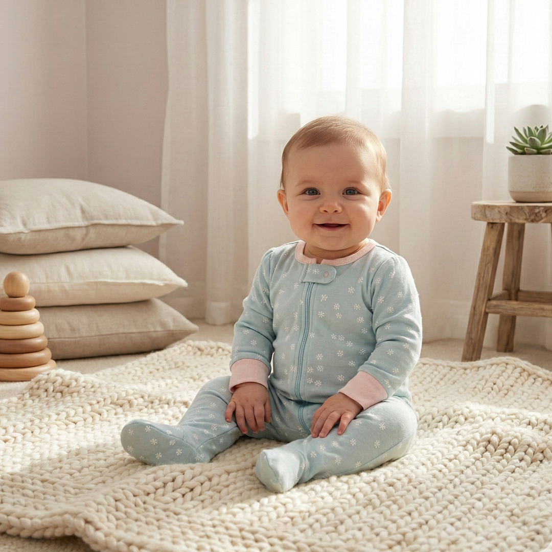 AQUA BLUE FLORAL ZIPPER SLEEPSUIT