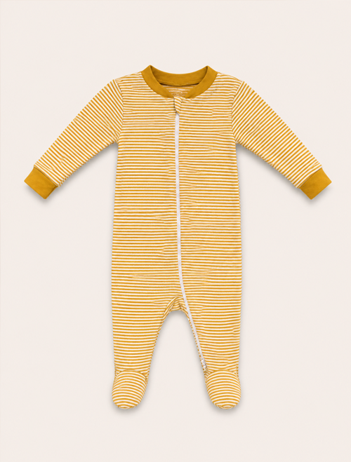 Yellow stripes zipper sleepsuit